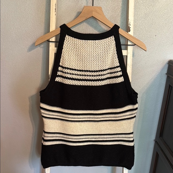 White House Black Market Ribbed Black and Cream Sweater Tank Top - Picture 5 of 12